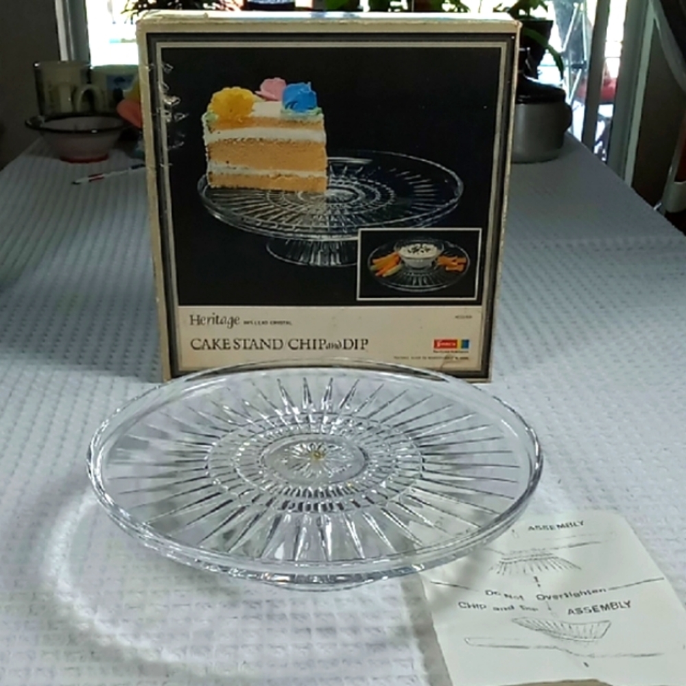 Vintage Fostoria Heritage Cake Stand/ Chip and Dip Set On Original Packaging